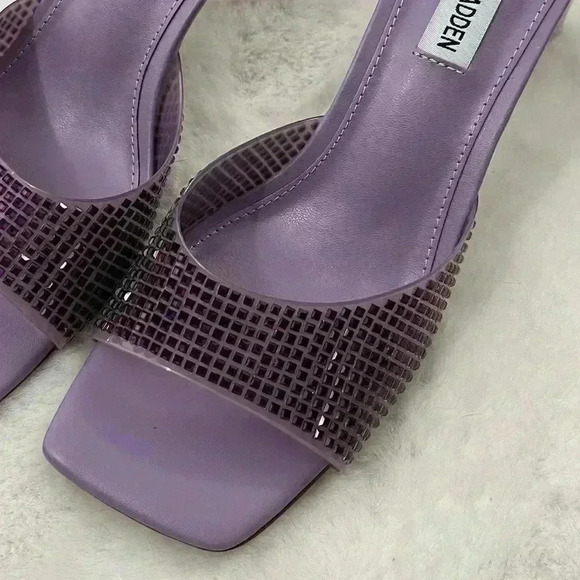 Steve Madden Purple Rhinestone Block Heel Slides Size 7.5 Retro 90s Hoco Bling - Picture 14 of 16
